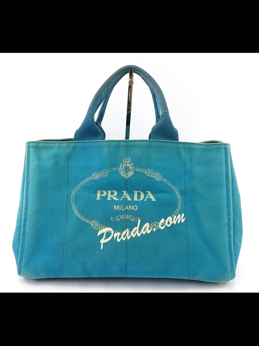 Prada Milano Teal Canvas Tote Bag